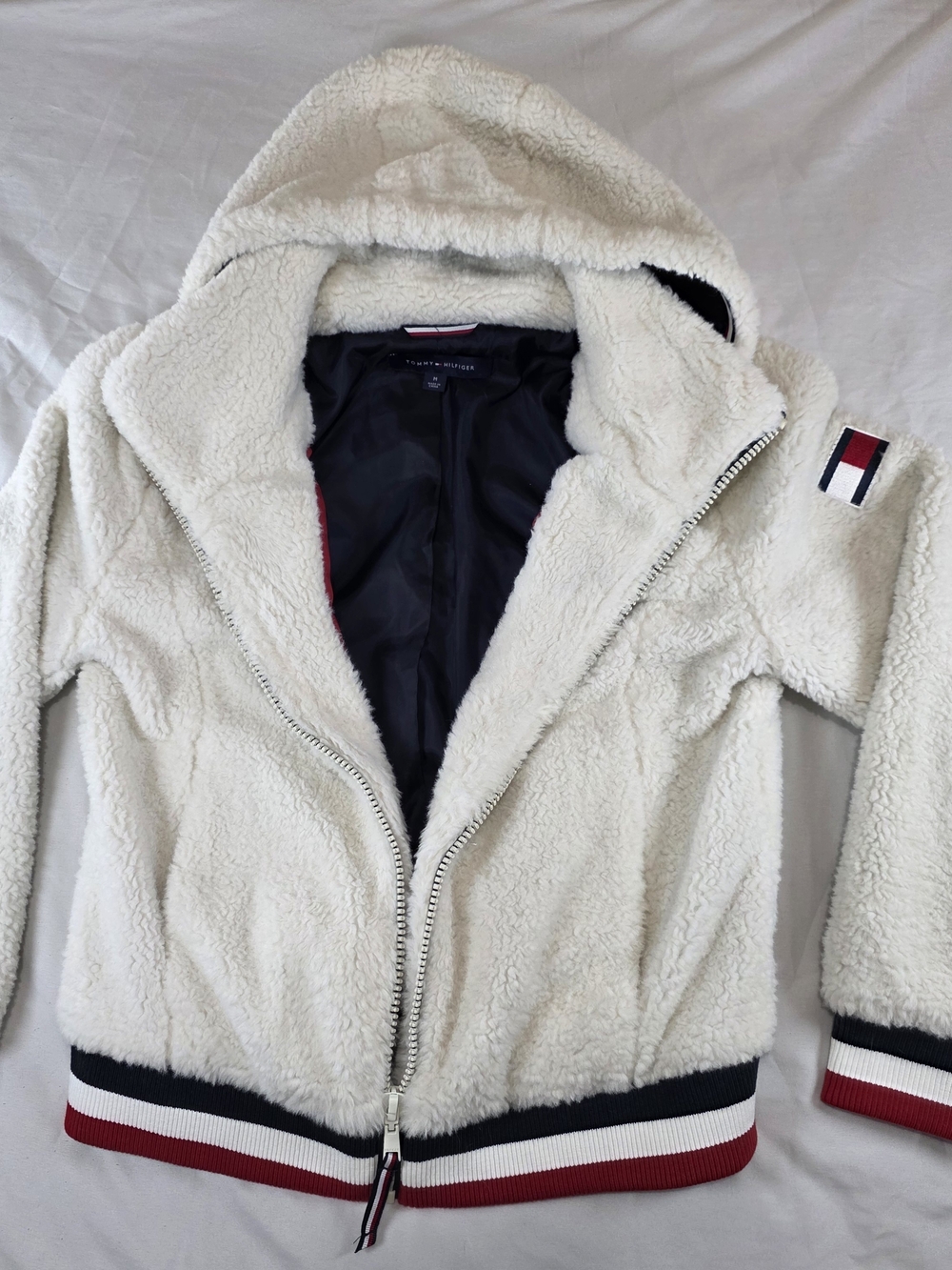 Tommy Hilfiger Women's Ivory Sherpa Zip-Up Hoodie